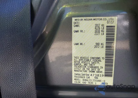 2017 Nissan Altima 2.5 Sv from USA, damaged, VIN 1N4AL3AP3HC473819